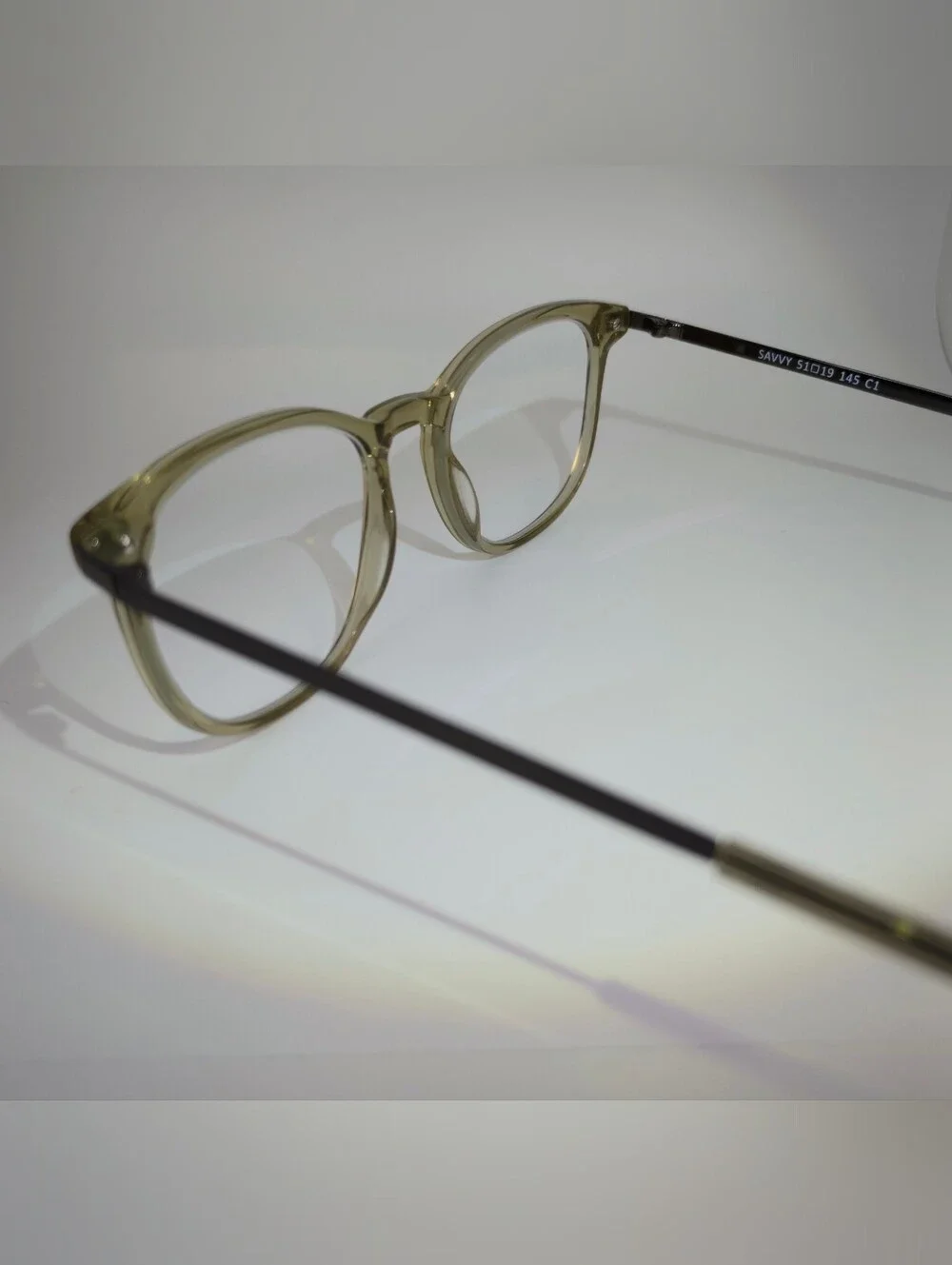 Savvy. Clear Round Olive Green Women's Eyeglass Frames.